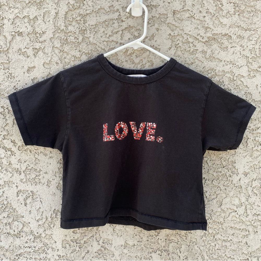 REBECCA MINKOFF Cropped Black LOVE Tee Shirt - Picture 1 of 5